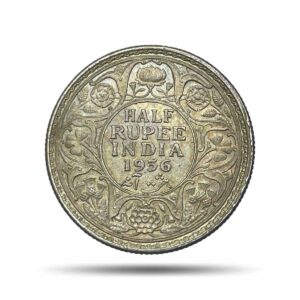 Scarce Half Rupee George V King Emperor 1936 Calcutta Mint 5.8 gms Silver Coin, British India Uniform Coinage, AU.