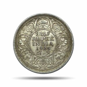 Scarce Half Rupee George V King Emperor 1925 Calcutta Mint 5.8 gms Silver Coin, British India Uniform Coinage, XF.