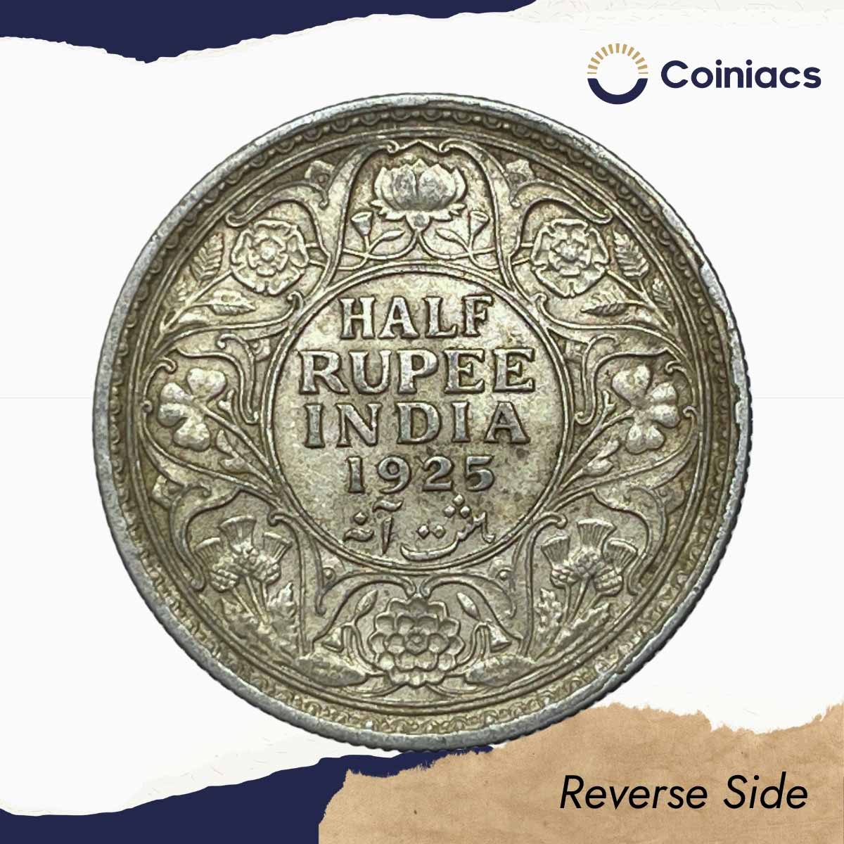 Scarce Half Rupee George V King Emperor 1925 Calcutta Mint 5.8 gms Silver Coin, British India Uniform Coinage, XF. - Image 3