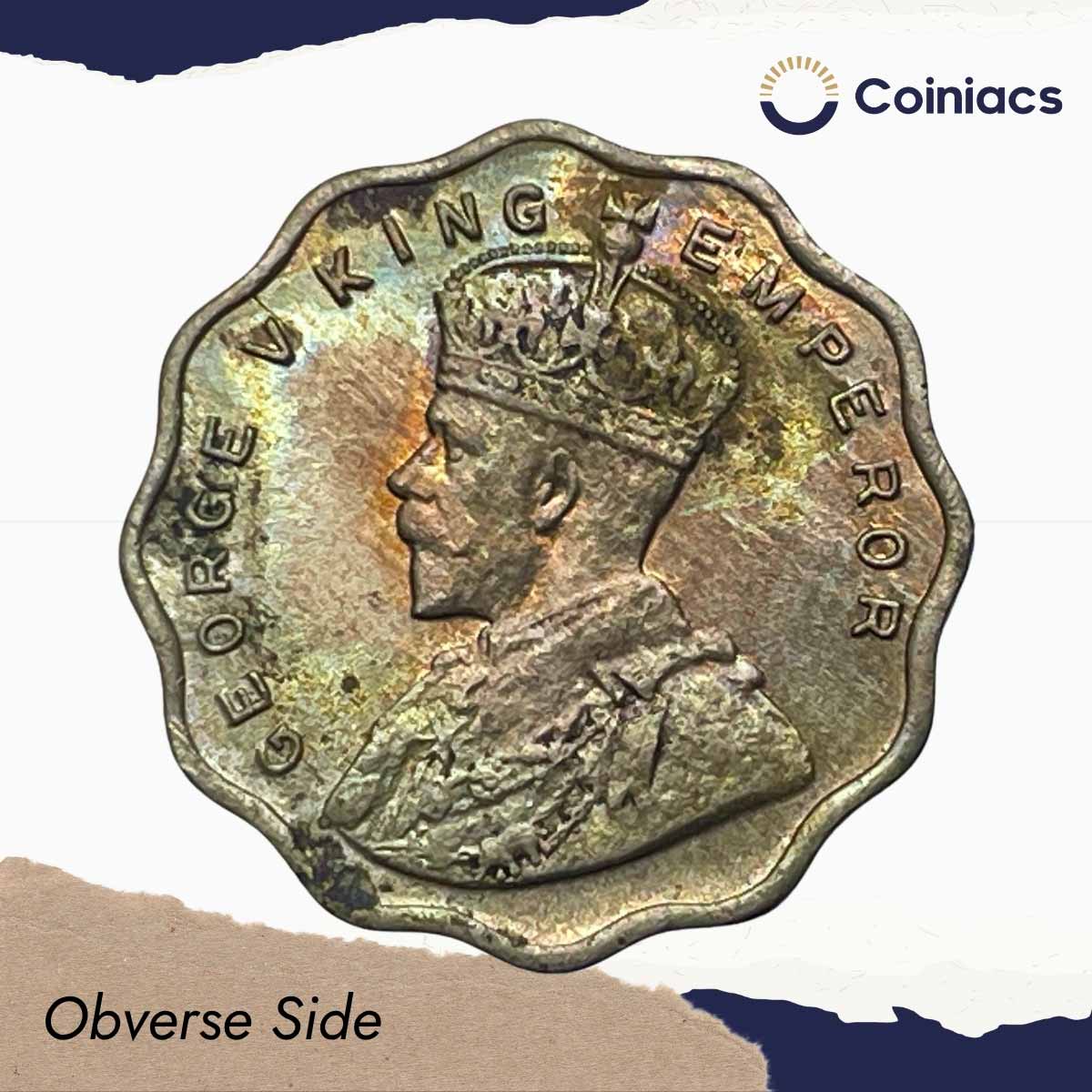 1 Anna George V King Emperor 1936 Bombay Mint Cupro-Nickel Coin, British India Uniform Coinage, UNC. - Image 2