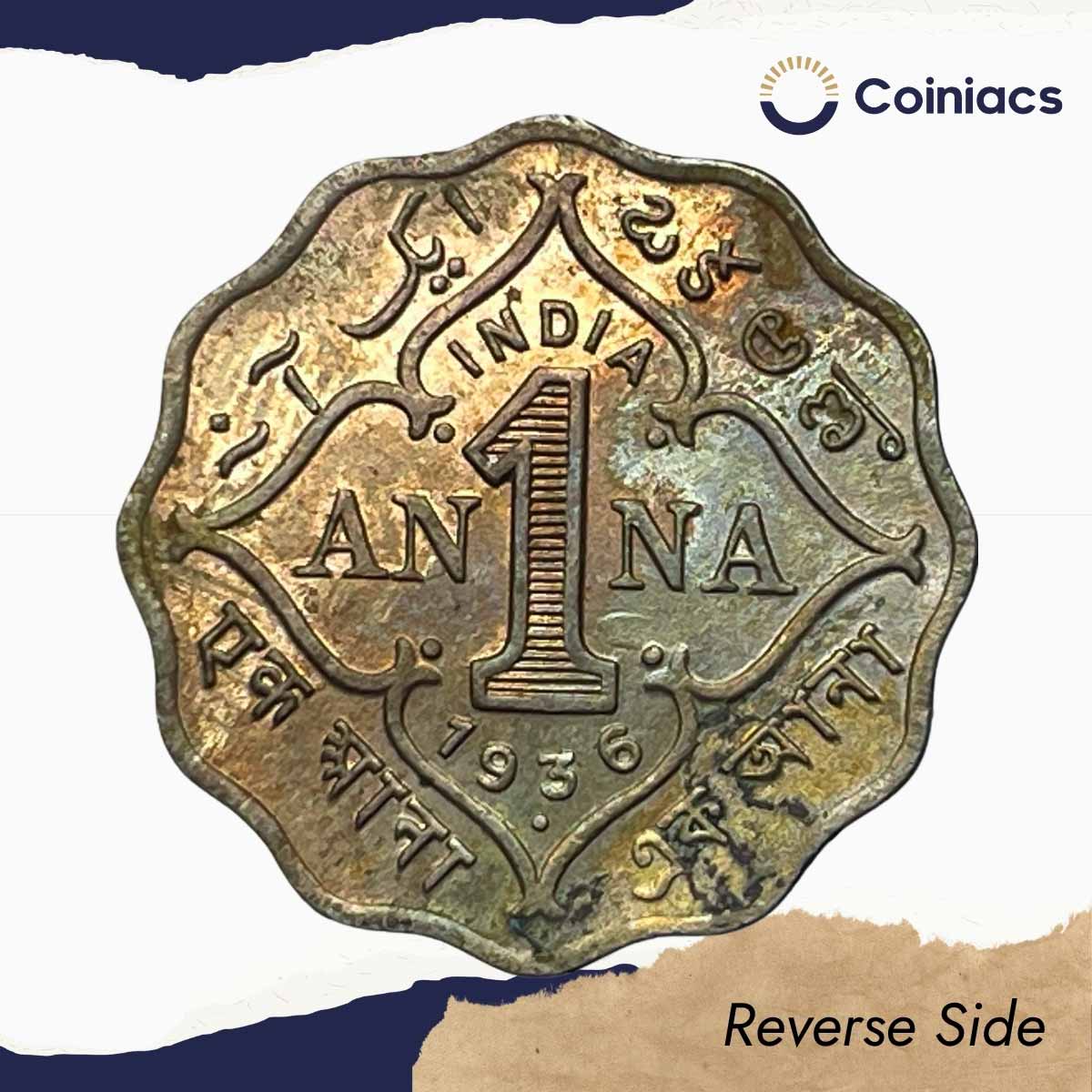 1 Anna George V King Emperor 1936 Bombay Mint Cupro-Nickel Coin, British India Uniform Coinage, UNC. - Image 3
