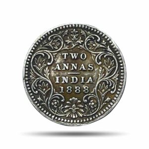 Two Annas Victoria Empress 1888 Silver Coin, British India Uniform Coinage, Collectable.
