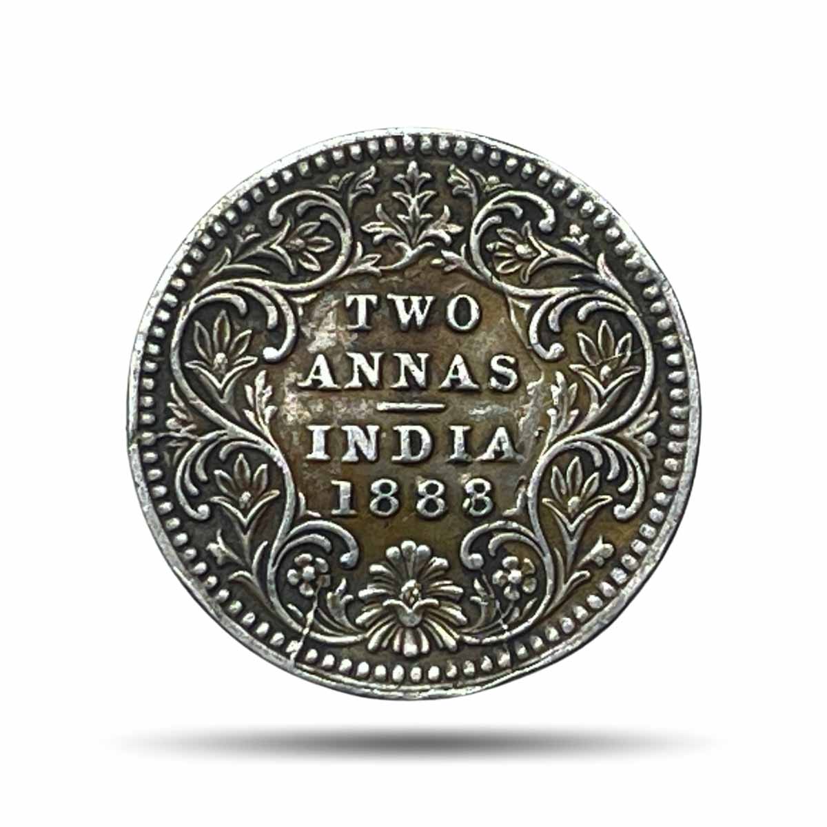 Two Annas Victoria Empress 1888 Silver Coin, British India Uniform Coinage, Collectable.