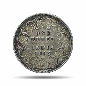 One Rupee Victoria Empress 1892 'C' Incuse Calcutta Mint (Obv C3, Rev I) Silver Coin, British India Uniform Coinage, Collectible.