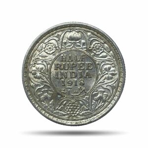 Half Rupee George V King Emperor 1918 Bombay Mint 5.8 gms Silver Coin, British India Uniform Coinage, AUNC.
