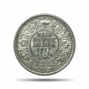 Half Rupee George V King Emperor 1917 Bombay Mint 5.8 gms Silver Coin, British India Uniform Coinage, AUNC.
