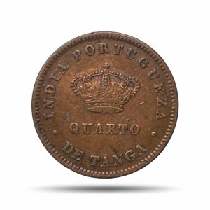 Quarto de Tanga Luiz I 1886 CE Copper Coin, Portuguese India, XF.