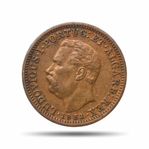 Quarto de Tanga Luiz I 1881 CE Copper Coin, Portuguese India, XF.
