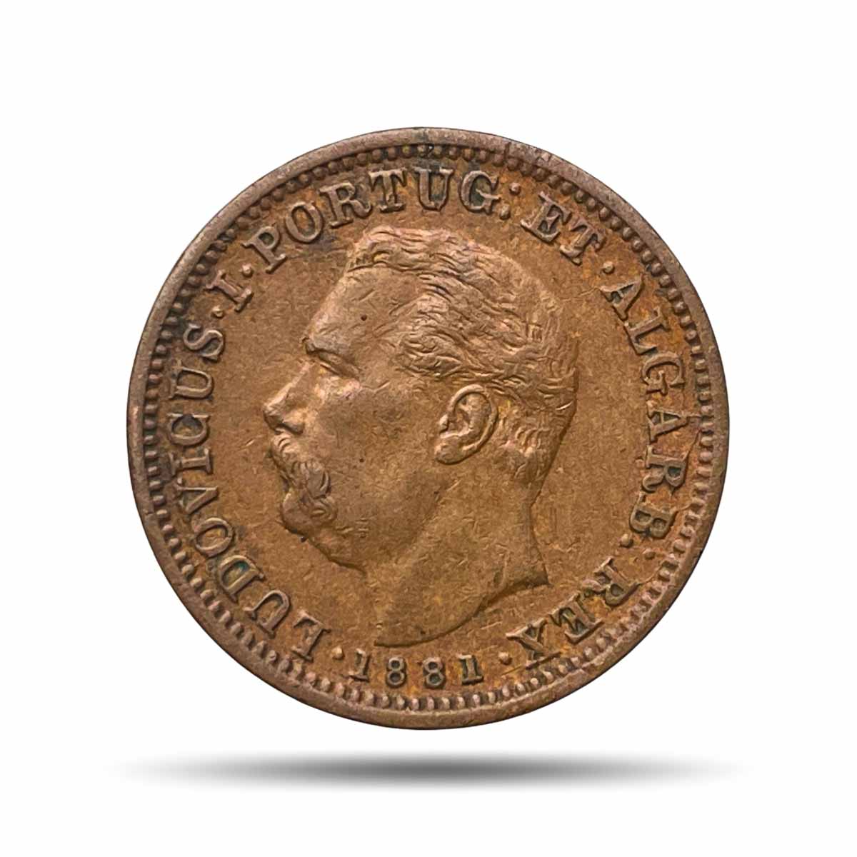 Quarto de Tanga Luiz I 1881 CE Copper Coin, Portuguese India, XF.