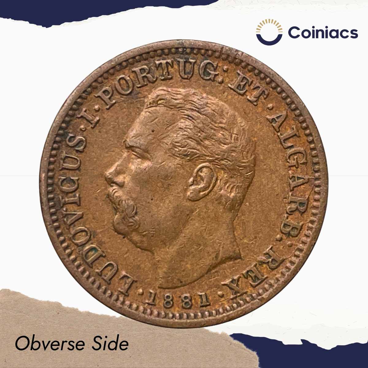 Quarto de Tanga Luiz I 1881 CE Copper Coin, Portuguese India, XF. - Image 2