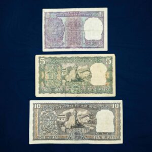NOTAPHILY SET of 1 Rupee, 5 Rupees & 10 Rupees Gandhi Issue, Different Signature (3 Notes), Republic India Numismatics Note, Circulated Collectible.