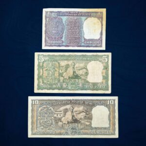 NOTAPHILY SET of 1 Rupee, 5 Rupees & 10 Rupees Gandhi Issue, Different Signature (3 Notes), Republic India Numismatics Note, Circulated Collectible.