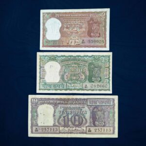 NOTAPHILY SET of 2 Rupees, 5 Rupees & 10 Rupees Diamond Issue, Different Signature (3 Notes), Republic India Numismatics Note, Circulated Collectible.