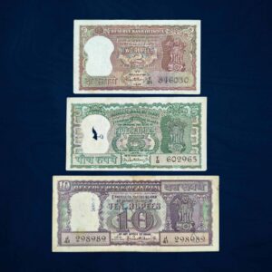 NOTAPHILY SET of 1 Rupee, 5 Rupees & 10 Rupees Gandhi Issue, Different Signature (3 Notes), Republic India Numismatics Note, Circulated Collectible.