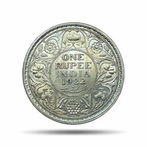 Rare One Rupee George V 1922 CE (Key Date) Bombay Mint Silver Coin, British India Uniform Coinage, AUNC.