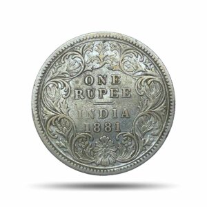 Rare One Rupee Victoria Empress 1881 (Key Date) C Incused (Obv A1, Rev I) Calcutta Mint Silver Coin, British India Uniform Coinage, Collectible.