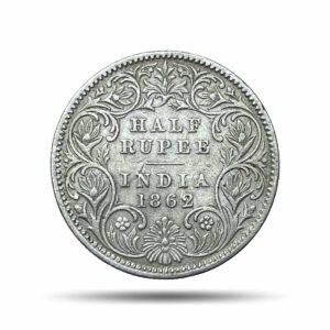 Half Rupee Victoria Queen Crowned 1862 CE (Obv A, Rev I) Calcutta Mint Silver Coin, British India Uniform Coinage, Collectible.