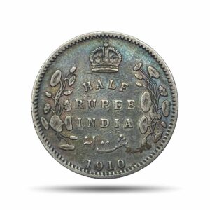 Scarce Half Rupee Edward VII 1910 Calcutta Mint 5.8 gms Silver Coin, British India Uniform Coinage, Collectible.