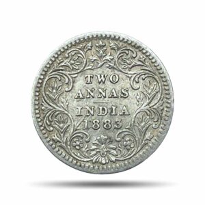 Two Annas Victoria Empress 1883 Calcutta Mint ‘C’ incuse (Obv B, Rev II) Silver Coin, British India Uniform Coinage, Collectable.
