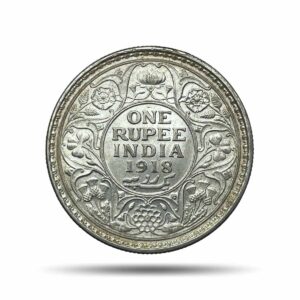 One Rupee George V 1918 CE Calcutta Mint 11.6 gms Silver coin, British India Uniform Coinage, UNC.