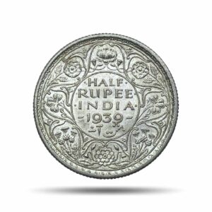 Scarce Half Rupee George VI King Emperor 1939 Calcutta Mint Silver Coin, British India Uniform Coinage, UNC.