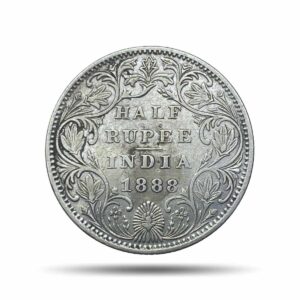 Half Rupee Victoria Empress 1888 ‘B’ Raised Bombay Mint (Obv A, Rev II(i)) Silver Coin, British India Uniform Coinage, Collectible.