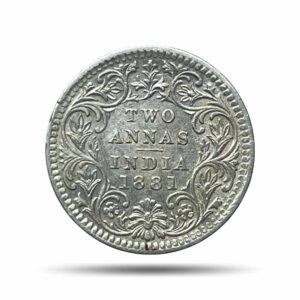 Two Annas Victoria Empress 1881 (Key Date) Calcutta Mint ‘C’ Incused (Obv B, Rev II) Silver Coin, British India Uniform Coinage, XF.