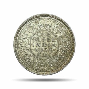 One Rupee George VI King Emperor 1938 (Key Date) Bombay Mint Silver Coin, British India Uniform Coinage, Collectible.