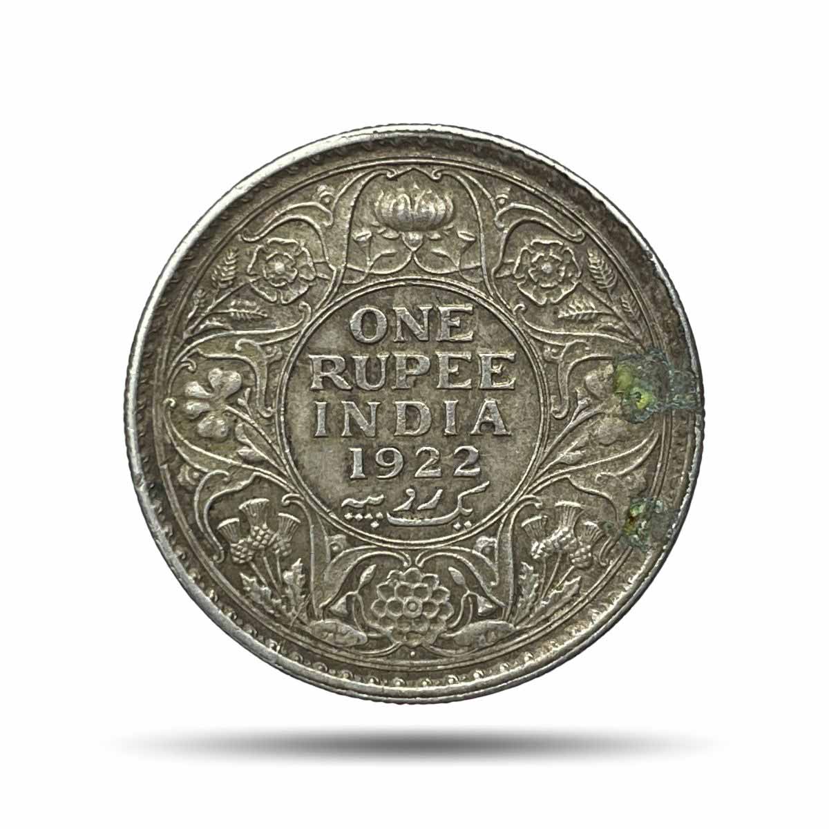 Rare One Rupee George V 1922 CE (Key Date) Bombay Mint Silver coin, British India Uniform Coinage, Collectible.