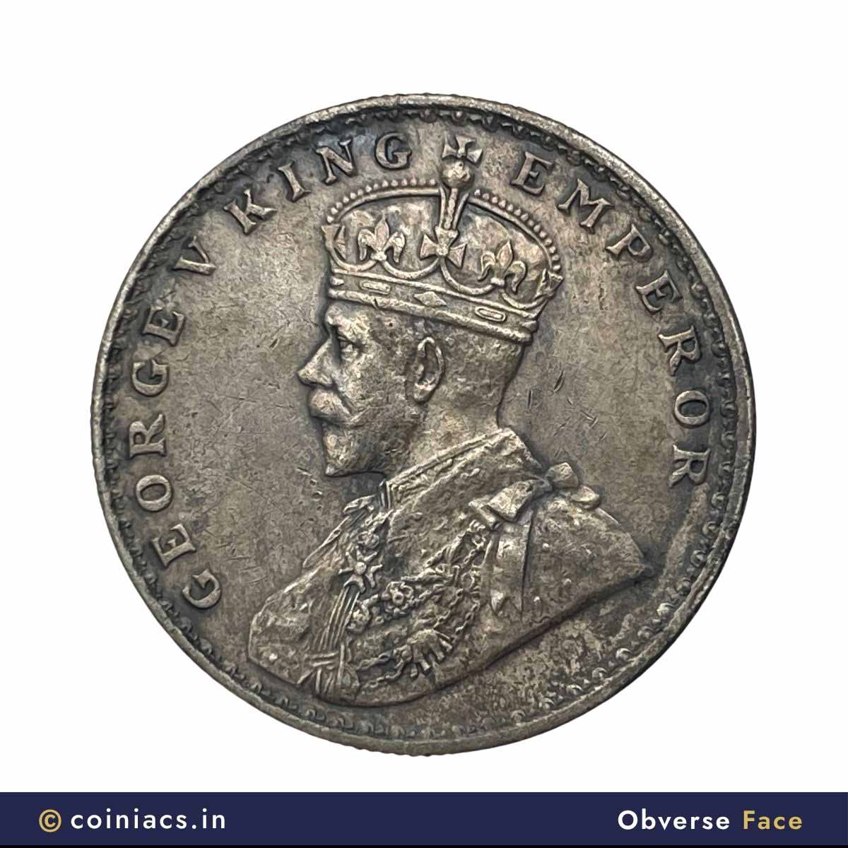 Rare Error Brockage One Rupee George V Silver Coin, British India Uniform Coinage, Collectible. - Image 2