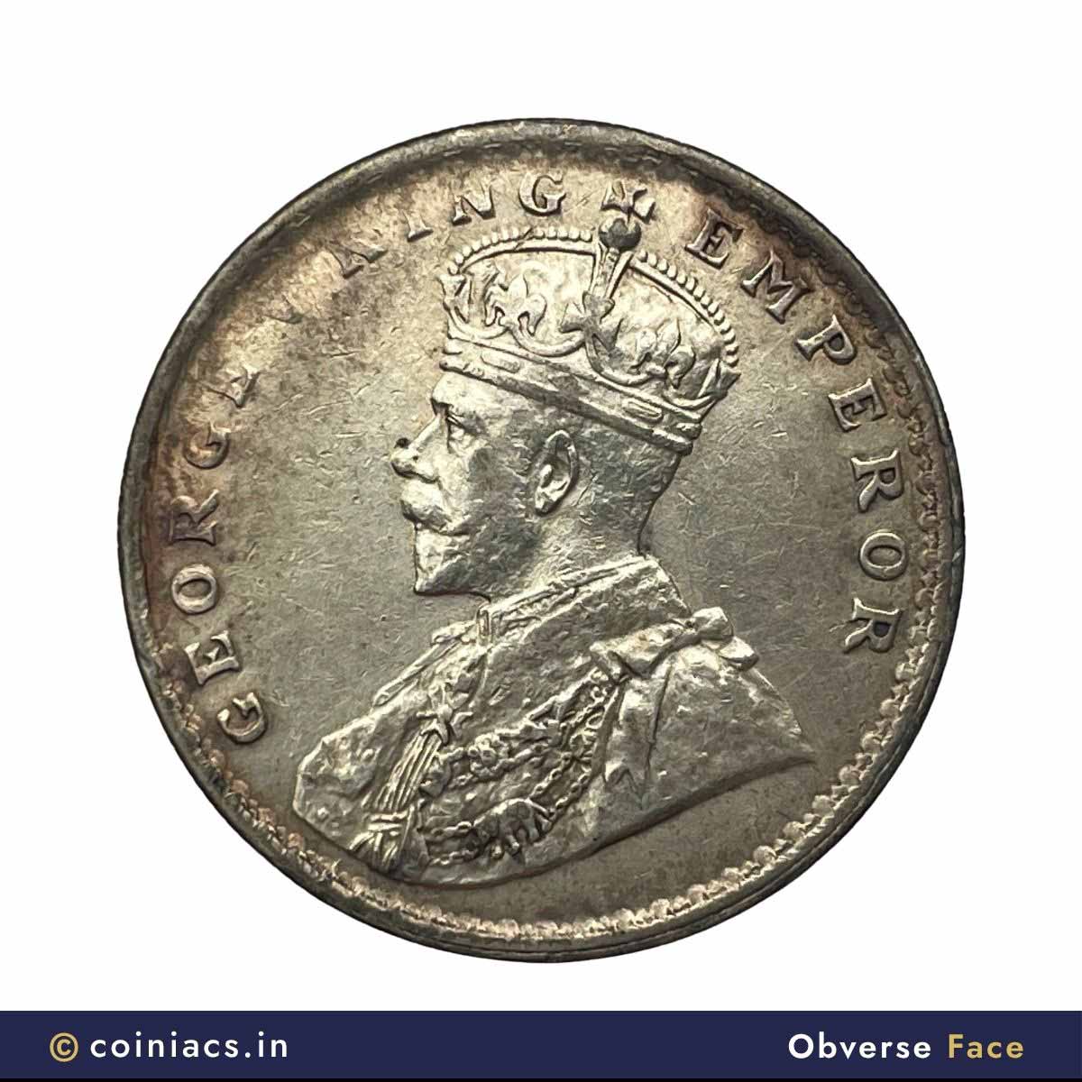 Rare Error Brockage One Rupee George V Silver Coin, British India Uniform Coinage, Collectible. - Image 2
