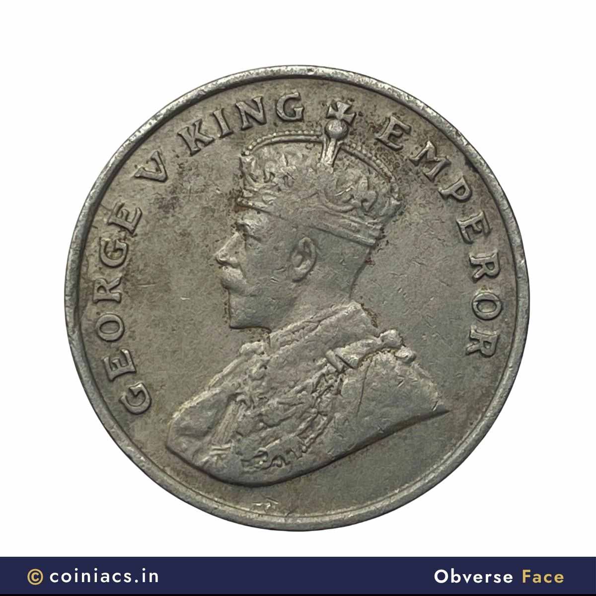 Rare 8 Annas George V King Emperor 1919 Calcutta Mint Cupro-Nickel Coin, British India Uniform Coinage, Collectible. - Image 2