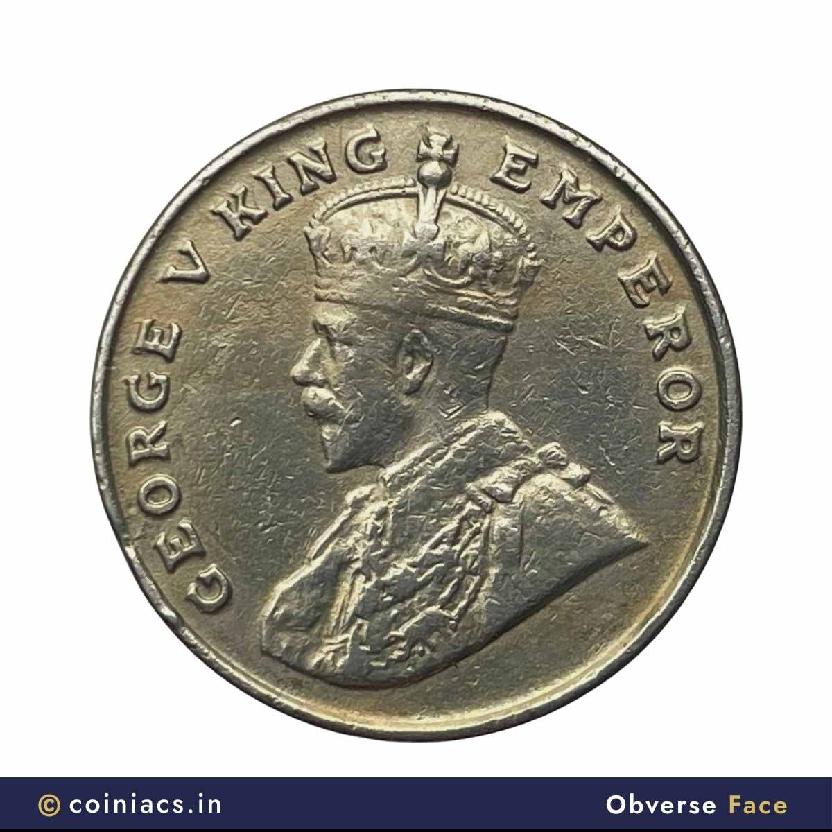 Exceedingly Rare 8 Annas George V King Emperor 1920 (Key Date) Bombay Mint Cupro-Nickel Coin, British India Uniform Coinage, Collectible. - Image 2