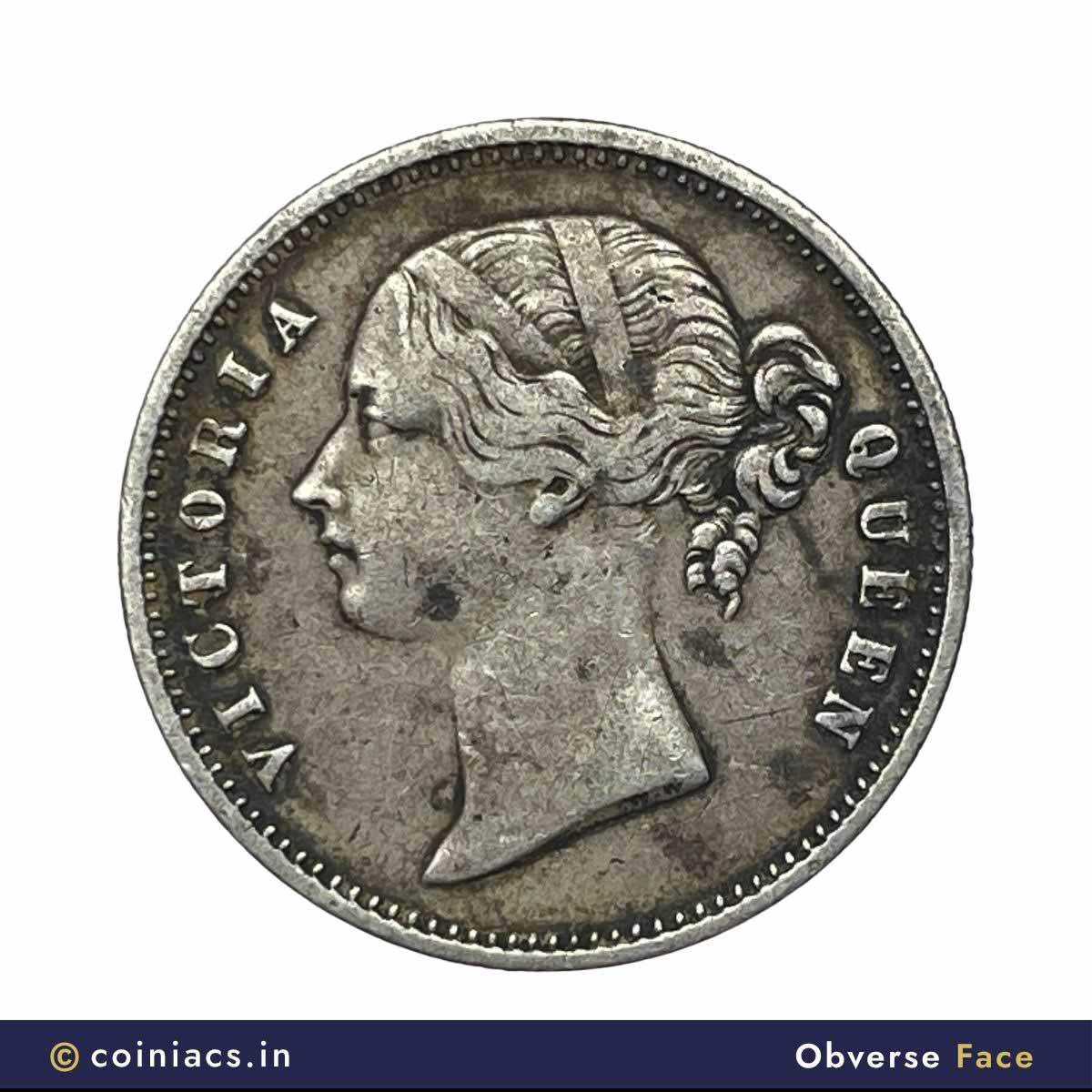 Scarce Half Rupee Victoria Queen Divided Legend 1840 CE .W.W Incused 24 Berries (12+12) Calcutta Mint Silver Coin, British India Uniform Coinage, Collectible. - Image 2