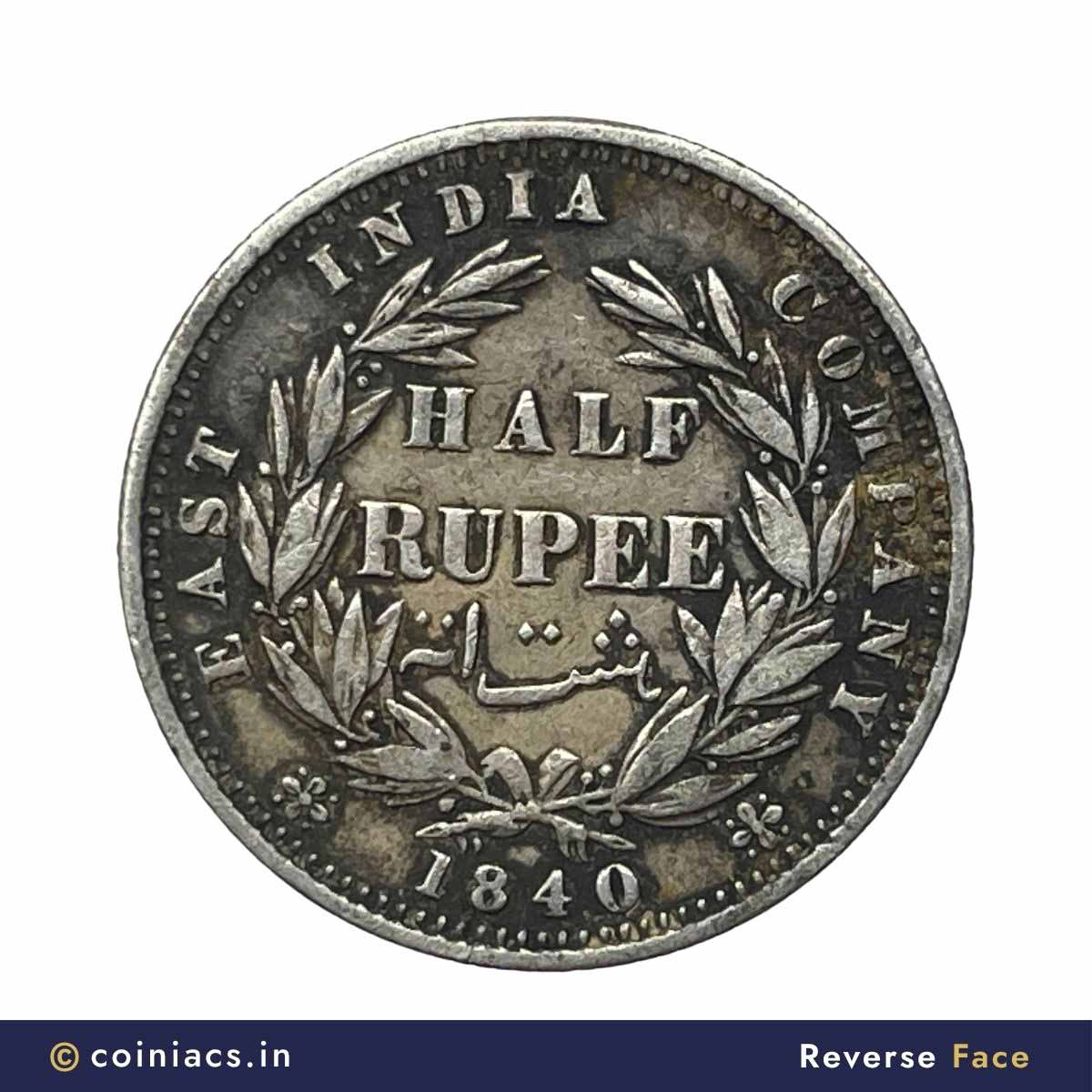 Scarce Half Rupee Victoria Queen Divided Legend 1840 CE .W.W Incused 24 Berries (12+12) Calcutta Mint Silver Coin, British India Uniform Coinage, Collectible. - Image 3