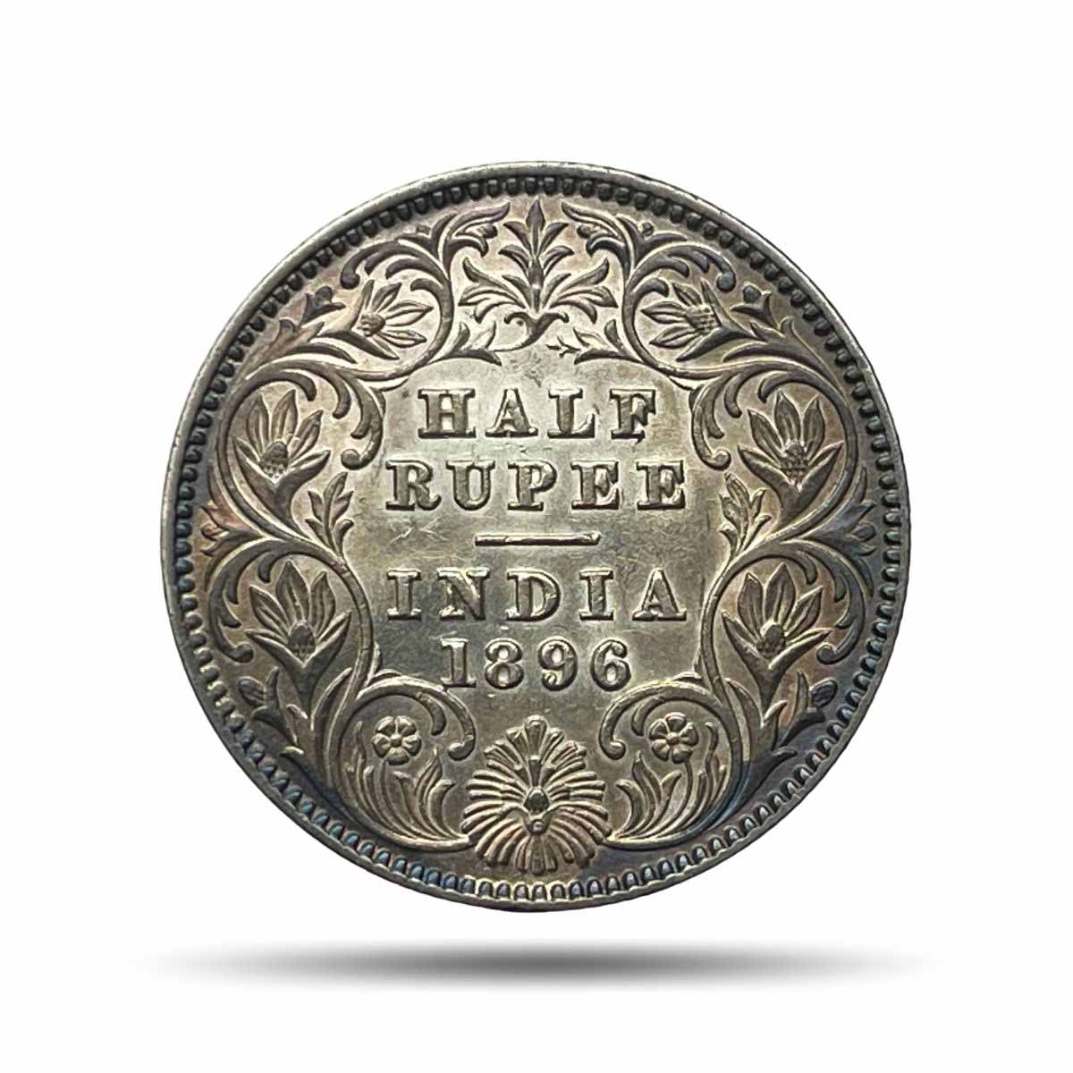 Rare Half Rupee Victoria Empress 1896 Calcutta Mint ‘C’ incuse (Obv-A, Rev-I) Silver Coin, British India Uniform Coinage, Collectible.