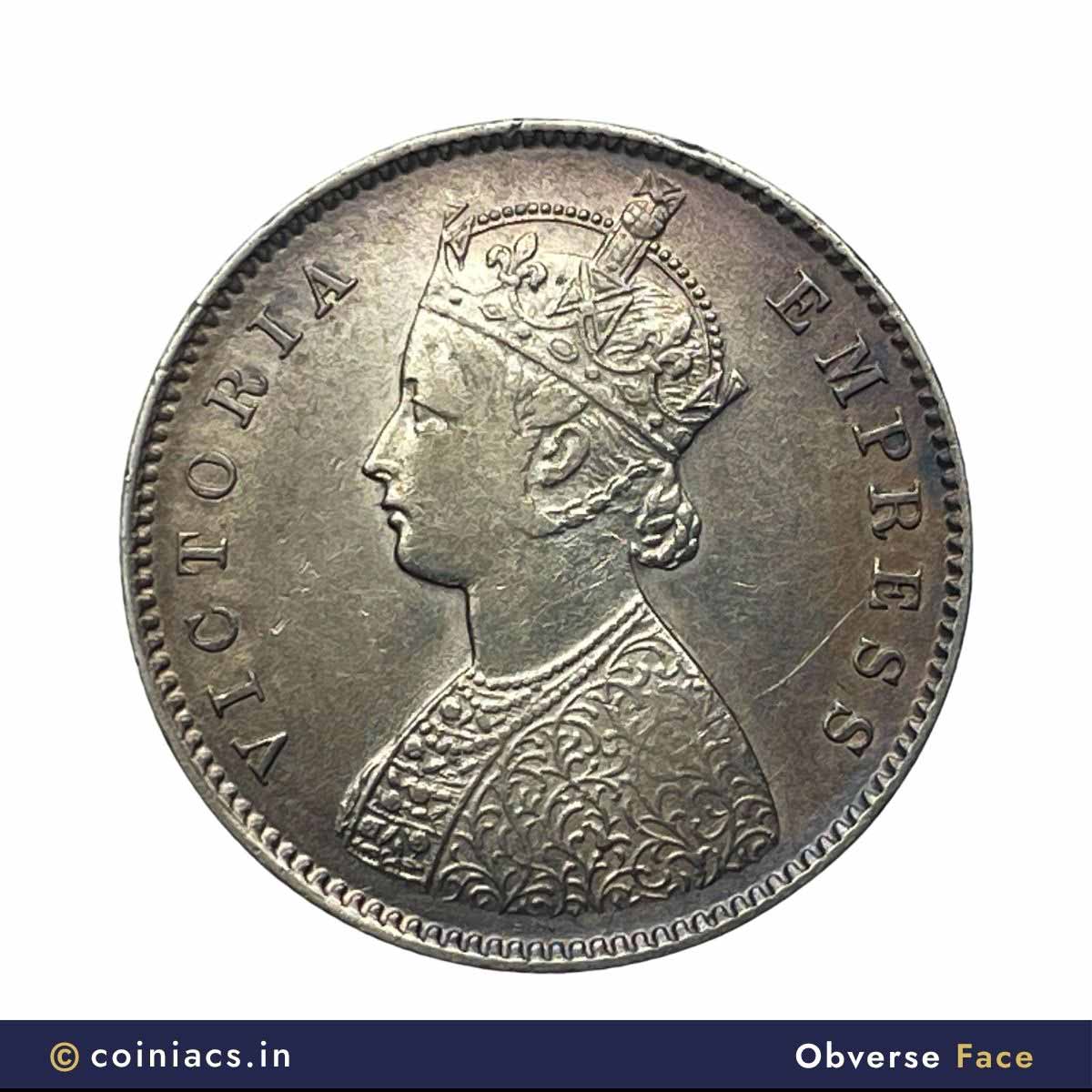 Rare Half Rupee Victoria Empress 1896 Calcutta Mint ‘C’ incuse (Obv-A, Rev-I) Silver Coin, British India Uniform Coinage, Collectible. - Image 2