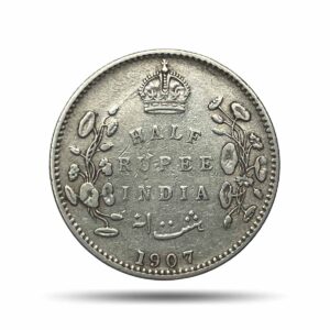 Scarce Half Rupee Edward VII 1907 Bombay Mint Silver Coin, British India Uniform Coinage, Collectible.