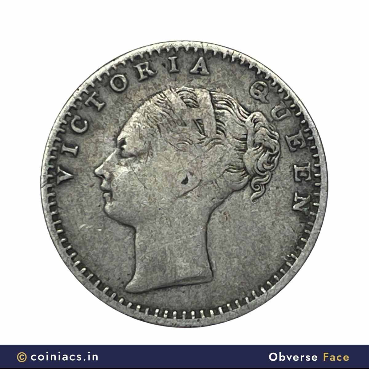 Rare 1/4 Rupee Victoria Queen Continuous Legend 1840 CE 34 Berries (Obv C, Rev II) Calcutta Mint Silver Coin, British India Uniform Coinage, Collectible. - Image 2