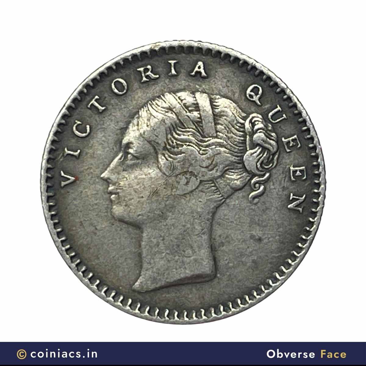 Rare 1/4 Rupee Victoria Queen Continuous Legend 1840 CE 20 Berries Calcutta Mint Silver Coin, British India Uniform Coinage, Collectible. - Image 2