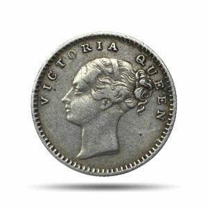 Rare 1/4 Rupee Victoria Queen Continuous Legend 1840 CE 20 Berries Calcutta Mint Silver Coin, British India Uniform Coinage, Collectible.