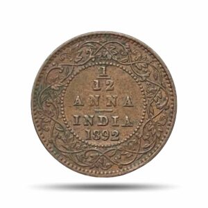 1/12 Anna Victoria Empress 1892 Calcutta Mint Copper Coin, British India Uniform Coinage, Collectible.