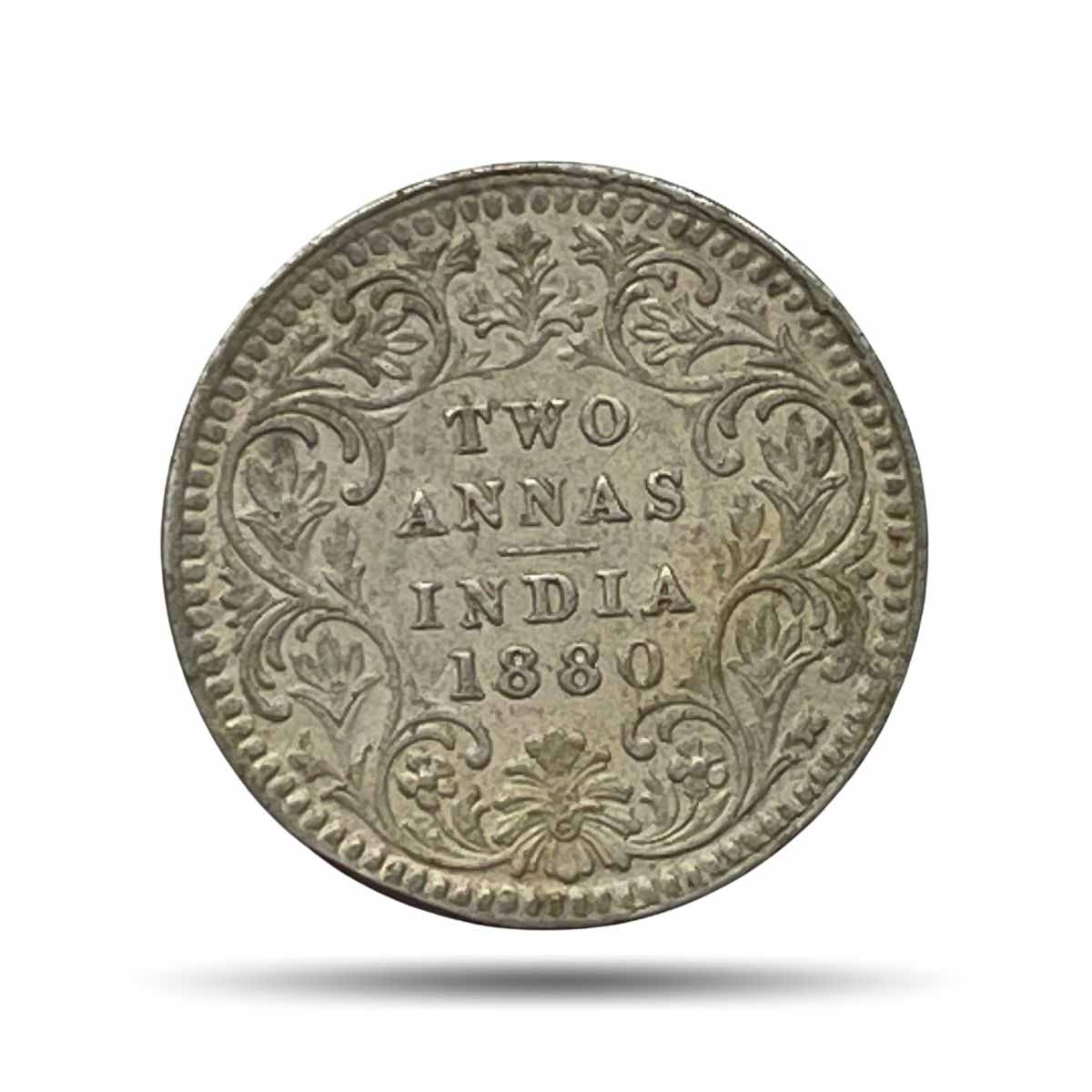 Rare Error Die Fill Two Annas Victoria Empress 1880 (Key Date) ‘C’ Incused Calcutta Mint (Obv B, Rev II) Silver Coin, British India Uniform Coinage, Collectible.