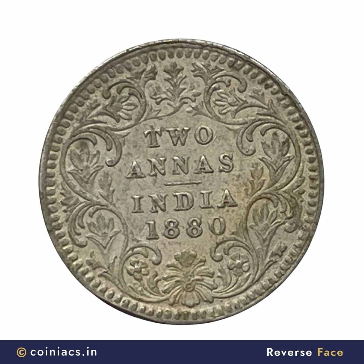 Rare Error Die Fill Two Annas Victoria Empress 1880 (Key Date) ‘C’ Incused Calcutta Mint (Obv B, Rev II) Silver Coin, British India Uniform Coinage, Collectible. - Image 3