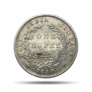 One Rupee Victoria Queen 1840 Divided Legend ‘W.W.’ Raised 11.6 gms Calcutta Mint Silver Coin, British India Uniform Coinage, Collectible.