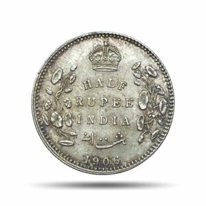 Scarce Half Rupee Edward VII 1906 Calcutta Mint Silver Coin, British India Uniform Coinage, AUNC.
