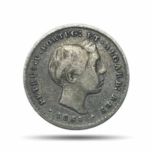 100 Reis Dom Pedro V 1854 CE Lisbon, Portugal Mint Silver Coin, Portugal, Collectible.