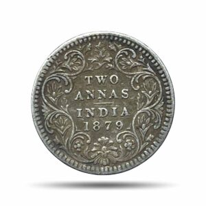 2 Annas Victoria Empress 1879 Key Date Calcutta Mint ‘C’ Incuse (Obv B, Rev II) Silver Coin, British India Uniform Coinage, Collectible.