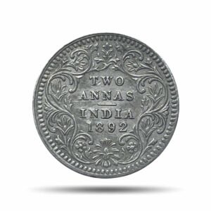 2 Annas Victoria Empress 1892 Calcutta Mint ‘C’ incuse (Obv B, Rev II) Silver Coin, British India Uniform Coinage, XF.