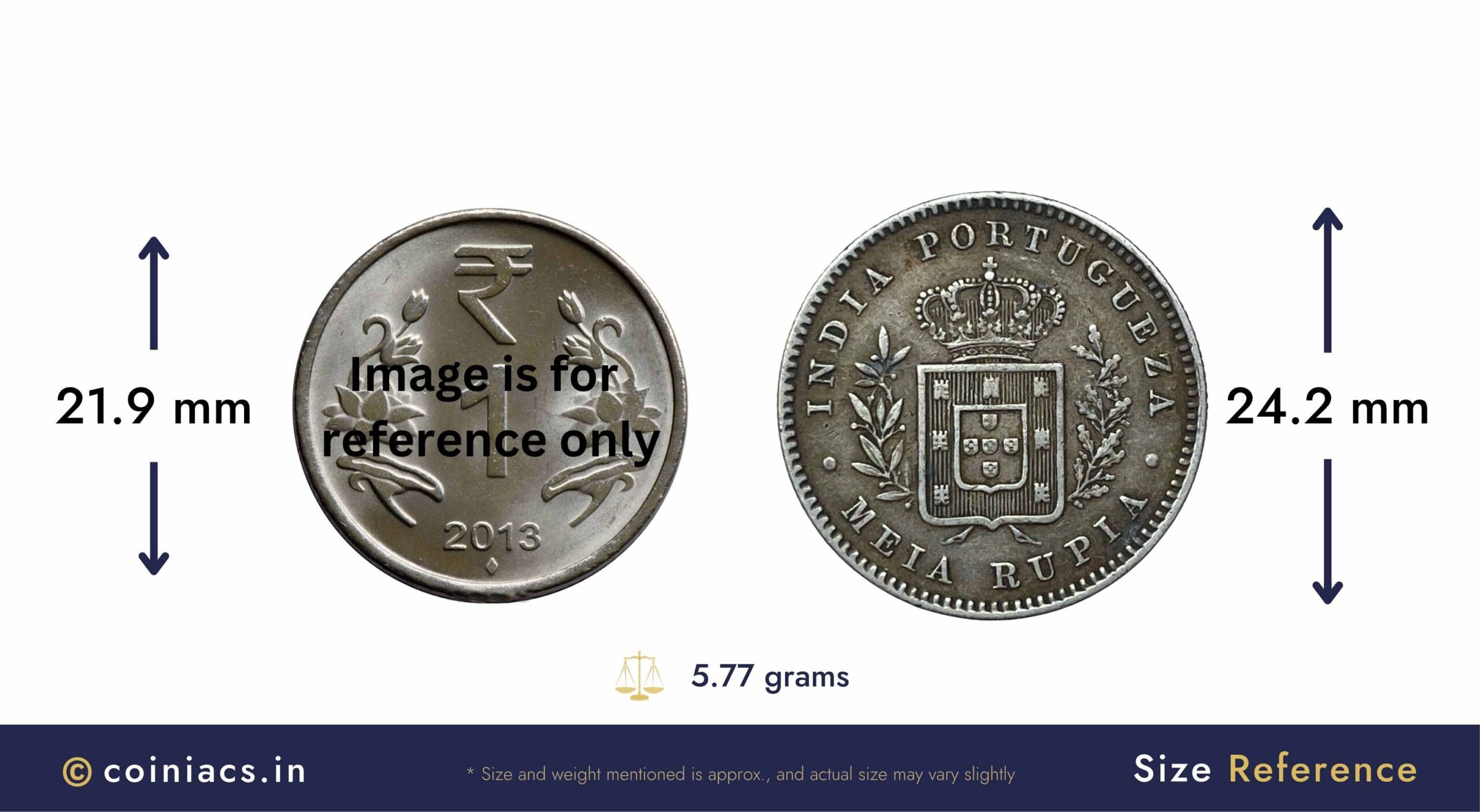 Meia Rupia (1/2 Rupee) Luiz I 1882 CE Key Date Silver coin, Portuguese India (India Portugueza), XF+. - Image 4